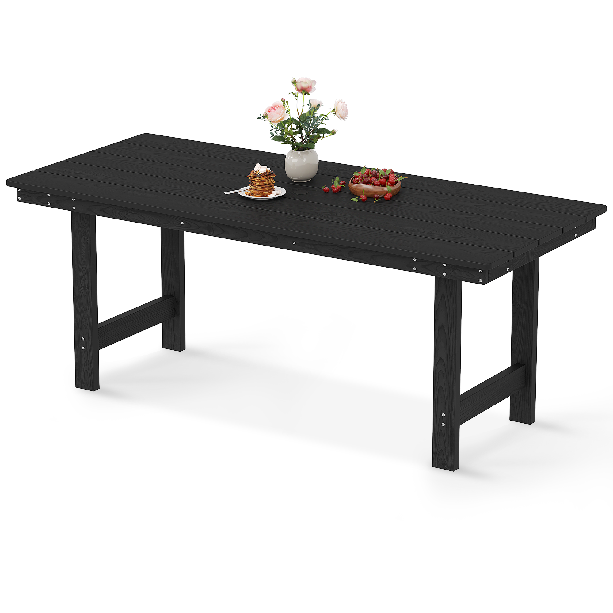 Pizzello Patio HDPE Rectangular Dining Table with Umbrella Hole