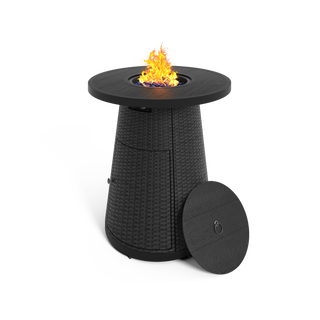 Pizzello Godere - 31.5" Propane Bar Height Fire Pit Table Outdoor Round Wicker Gas Fire Table