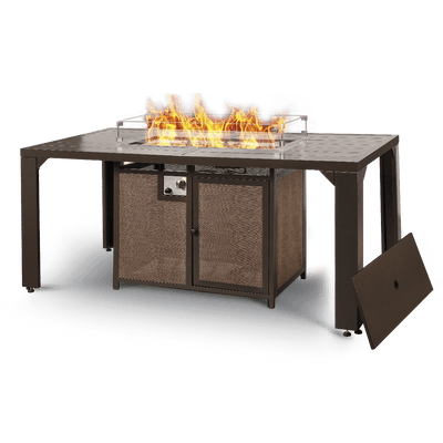 Pizzello Comodo - 62.5" Propane Fire Pit Table Aluminum Rectangular Dining Firepit Table - Pizzello#color_cedar