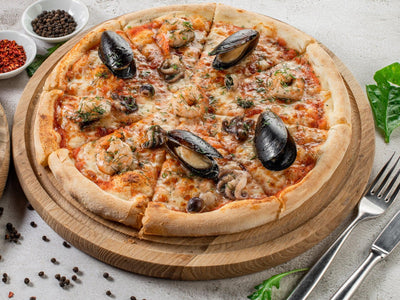 Spanish seafood pizza