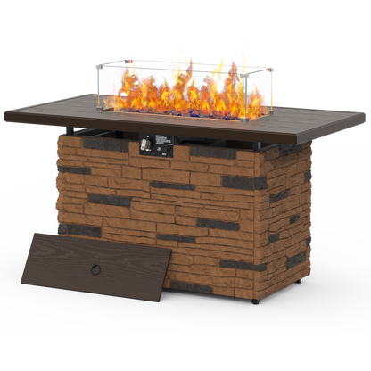 Pizzello Caldo- 43" Propane Fire Pit Table Rectangular Stone Firepit Table - Pizzello#color_brown
