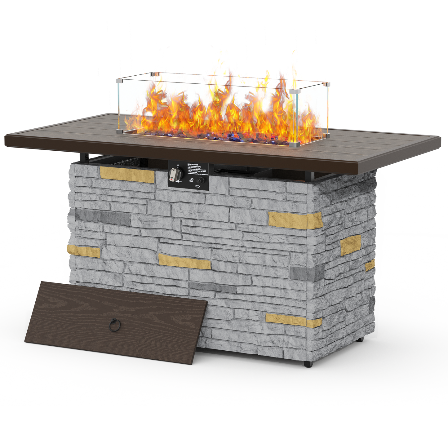 Pizzello Caldo- 43" Propane Fire Pit Table Rectangular Stone Firepit Table - Pizzello#color_gray