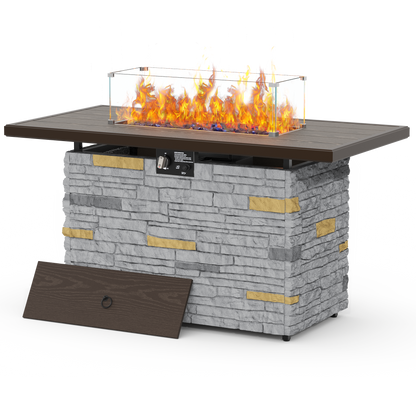 Pizzello Caldo- 43" Propane Fire Pit Table Rectangular Stone Firepit Table - Pizzello#color_gray