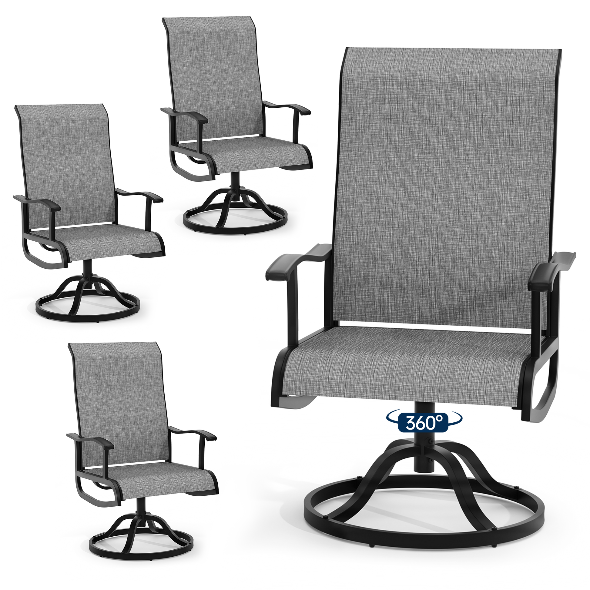 Pizzello Patio Swivel Dining Chairs, All Weather Outdoor Textilene Chair High Back Outdoor Swivel Rocker Set#size_set-of-4