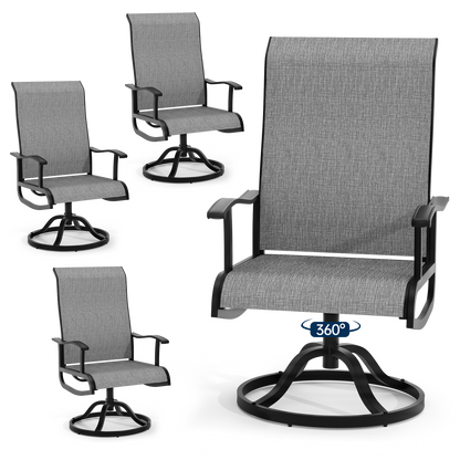 Pizzello Patio Swivel Dining Chairs, All Weather Outdoor Textilene Chair High Back Outdoor Swivel Rocker Set#size_set-of-4