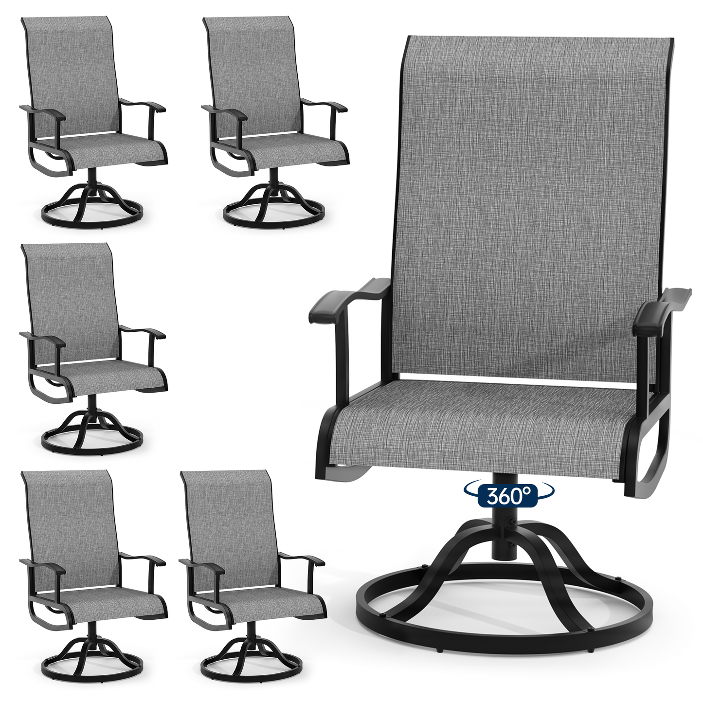 Pizzello Patio Swivel Dining Chairs, All Weather Outdoor Textilene Chair High Back Outdoor Swivel Rocker Set#size_set-of-6