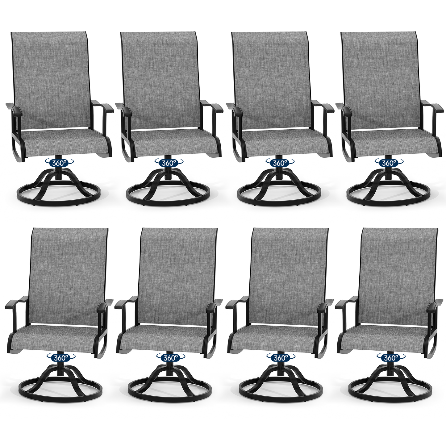 Pizzello Patio Swivel Dining Chairs, All Weather Outdoor Textilene Chair High Back Outdoor Swivel Rocker Set#size_set-of-8