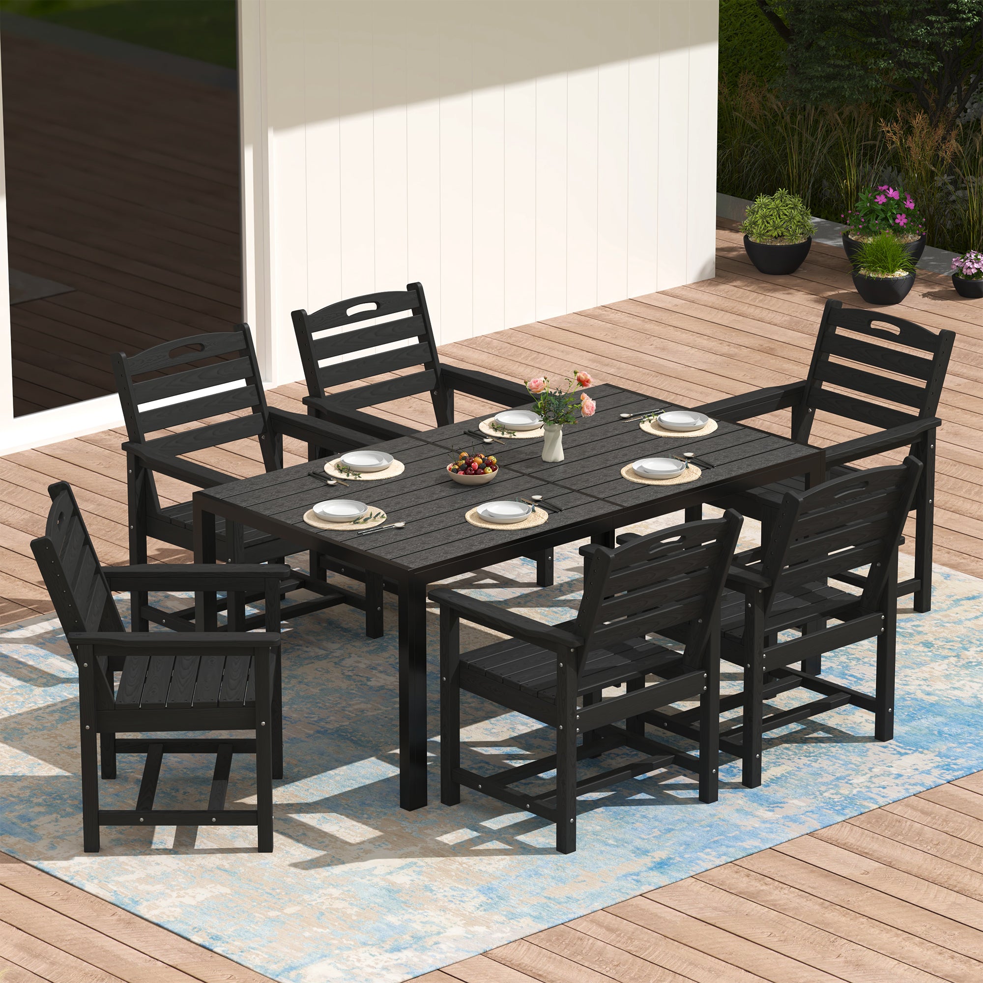 Pizzello Outdoor Dining Set, HDPE Patio Chairs and Rectangular Table,