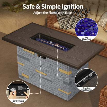 Pizzello Caldo- 43" Propane Fire Pit Table Rectangular Stone Firepit Table - Pizzello#color_gray