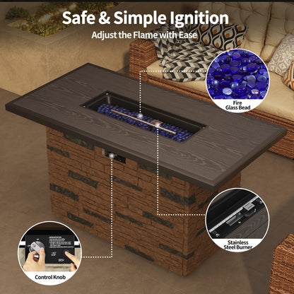 Pizzello Caldo- 43" Propane Fire Pit Table Rectangular Stone Firepit Table - Pizzello#color_brown