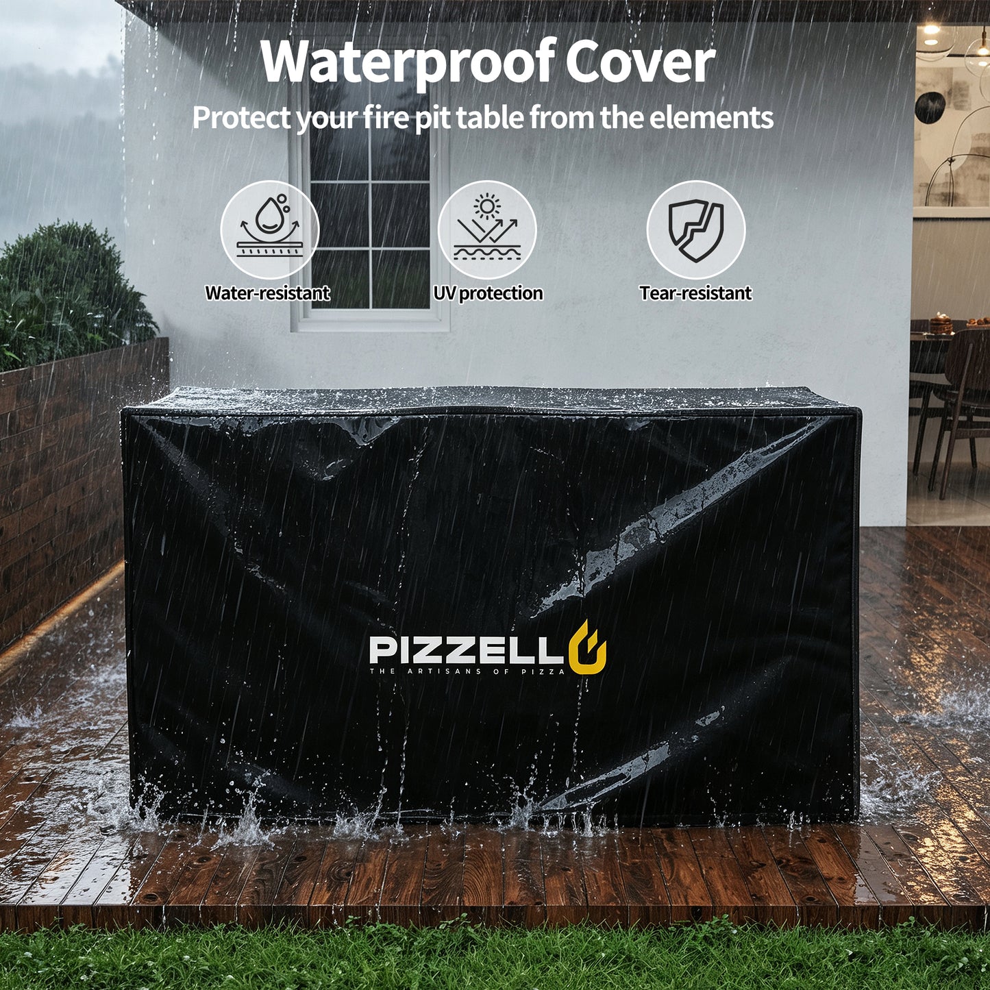 Pizzello Caldo- 43" Propane Fire Pit Table Rectangular Stone Firepit Table - Pizzello#color_brown
