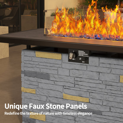 Pizzello Caldo- 43" Propane Fire Pit Table Rectangular Stone Firepit Table - Pizzello#color_gray