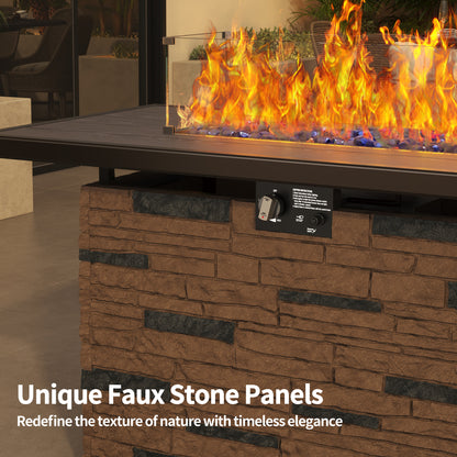 Pizzello Caldo- 43" Propane Fire Pit Table Rectangular Stone Firepit Table - Pizzello#color_brown
