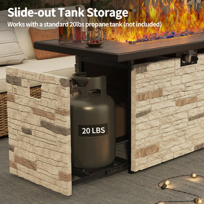 Pizzello Caldo- 43" Propane Fire Pit Table Rectangular Stone Firepit Table - Pizzello#color_buff