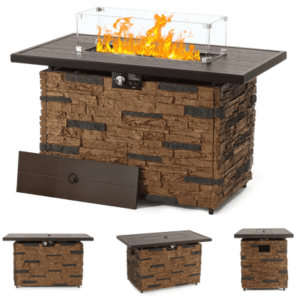 Pizzello Caldo- 43" Propane Fire Pit Table Rectangular Stone Firepit Table - Pizzello#color_brown