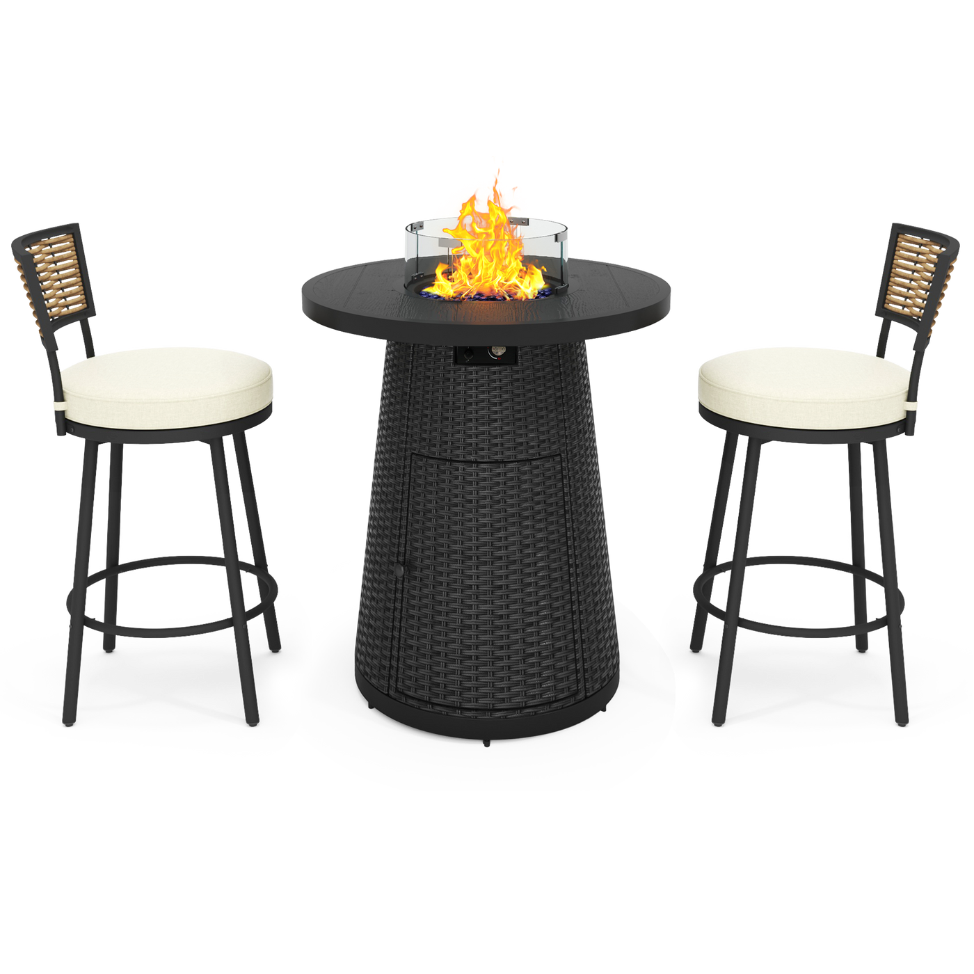 Pizzello Godere - 31.5" Propane Fire Pit Table Outdoor Round Wicker Gas Fire Table#color_black