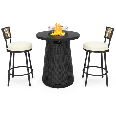 Pizzello Godere - 31.5" Propane Fire Pit Table Outdoor Round Wicker Gas Fire Table#color_black