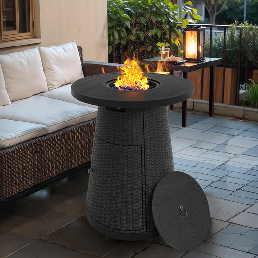 Pizzello Godere - 31.5" Propane Fire Pit Table Outdoor Round Wicker Gas Fire Table#color_black