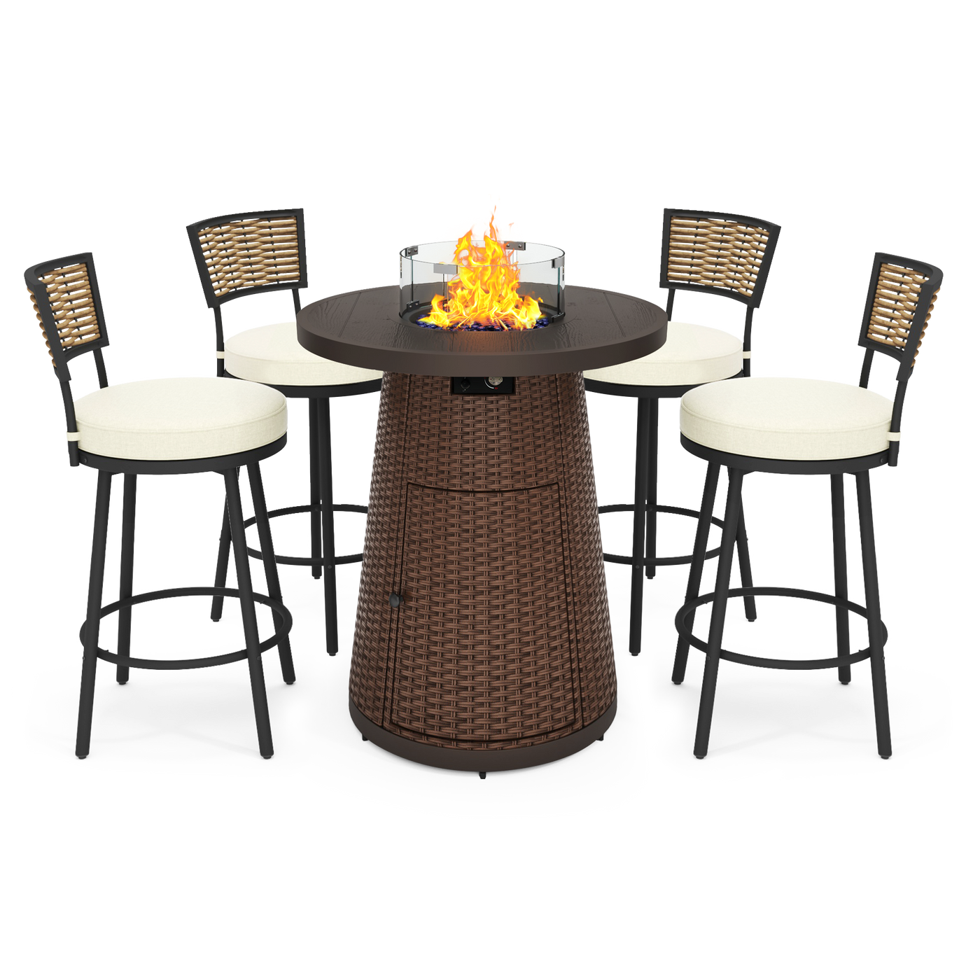 Pizzello Godere - 31.5" Propane Fire Pit Table Outdoor Round Wicker Gas Fire Table#color_brown