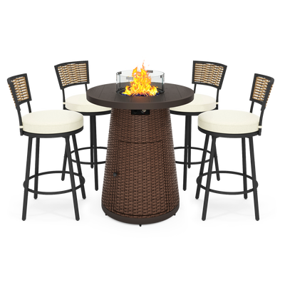 Pizzello Godere - 31.5" Propane Fire Pit Table Outdoor Round Wicker Gas Fire Table#color_brown