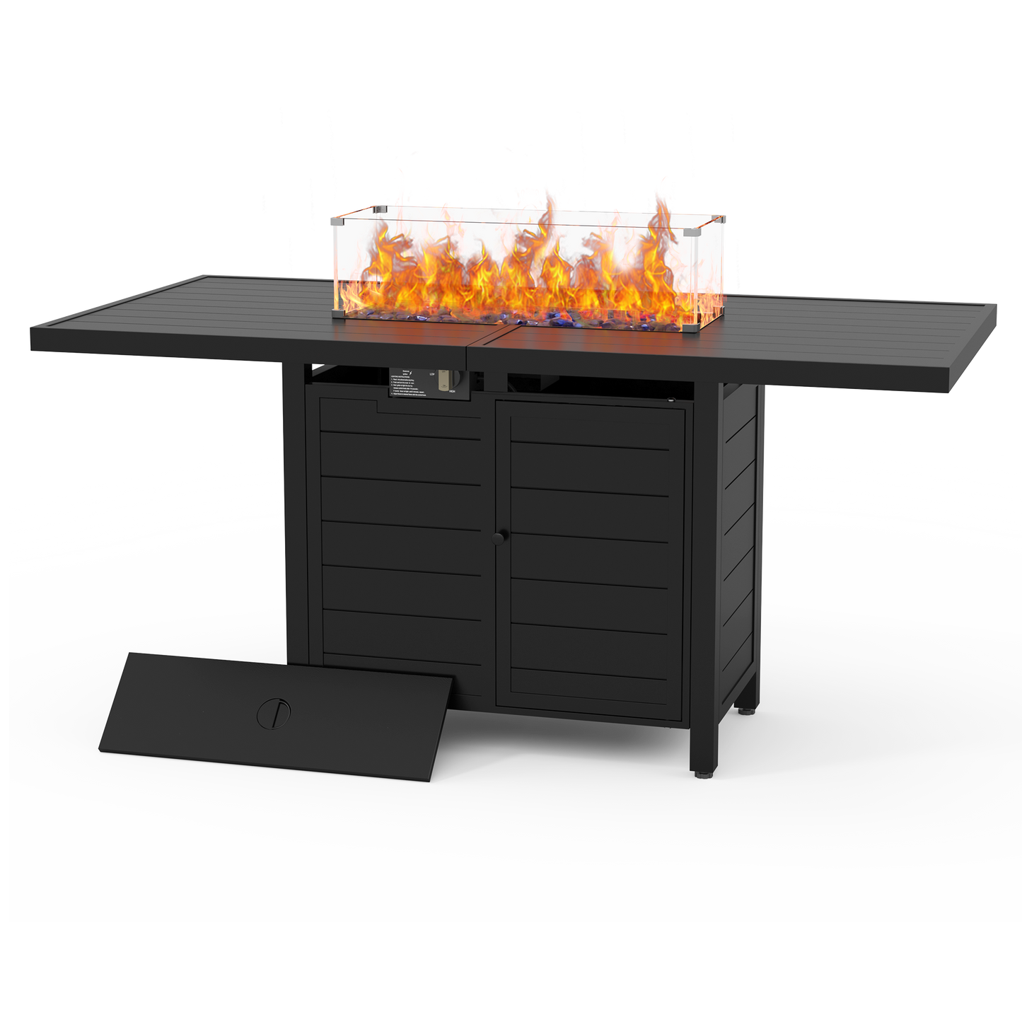 Pizzello Passione - 59.8" Aluminum Propane Fire Pit Table 50,000 BTU Outdoor Rectangular Dining Table