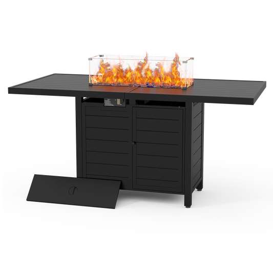 Pizzello Passione - 59.8" Aluminum Propane Fire Pit Table 50,000 BTU Outdoor Rectangular Dining Table