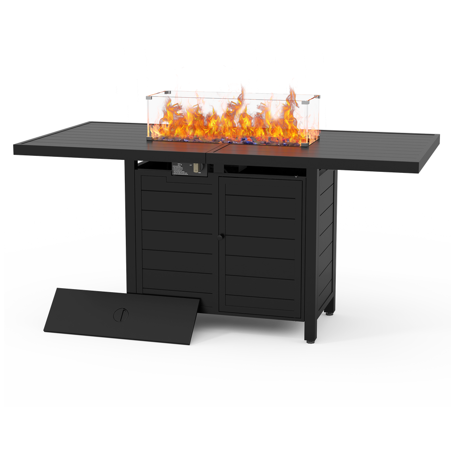 Pizzello Passione - 59.8" Aluminum Propane Fire Pit Table 50,000 BTU Outdoor Rectangular Dining Table