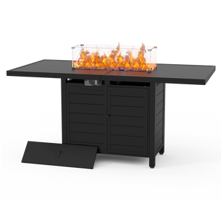 Pizzello Passione - 59.8" Aluminum Propane Fire Pit Table 50,000 BTU Outdoor Rectangular Dining Table