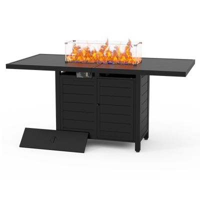 Pizzello Passione - 59.8" Aluminum Propane Fire Pit Table 50,000 BTU Outdoor Rectangular Dining Table