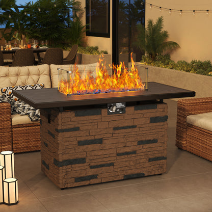 Pizzello Caldo- 43" Propane Fire Pit Table Rectangular Stone Firepit Table - Pizzello#color_brown