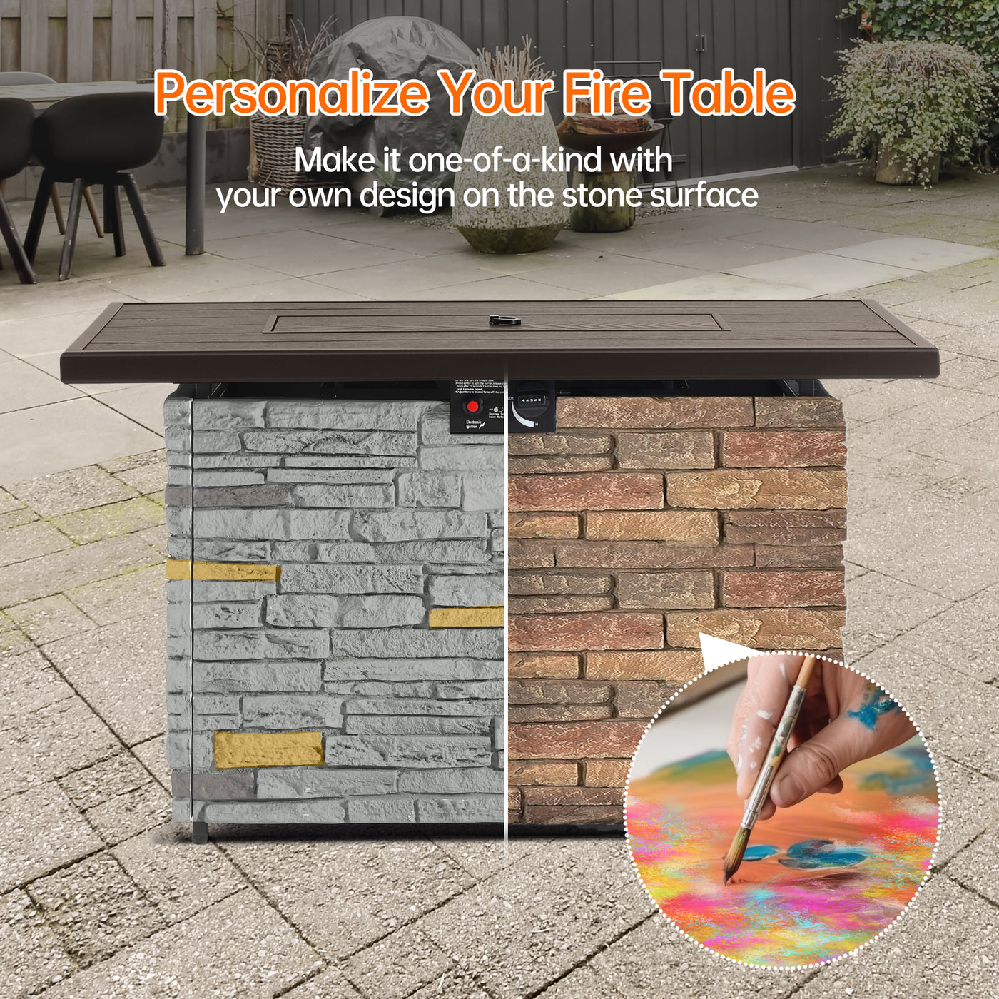 Pizzello Caldo- 43" Propane Fire Pit Table Rectangular Stone Firepit Table - Pizzello#color_gray