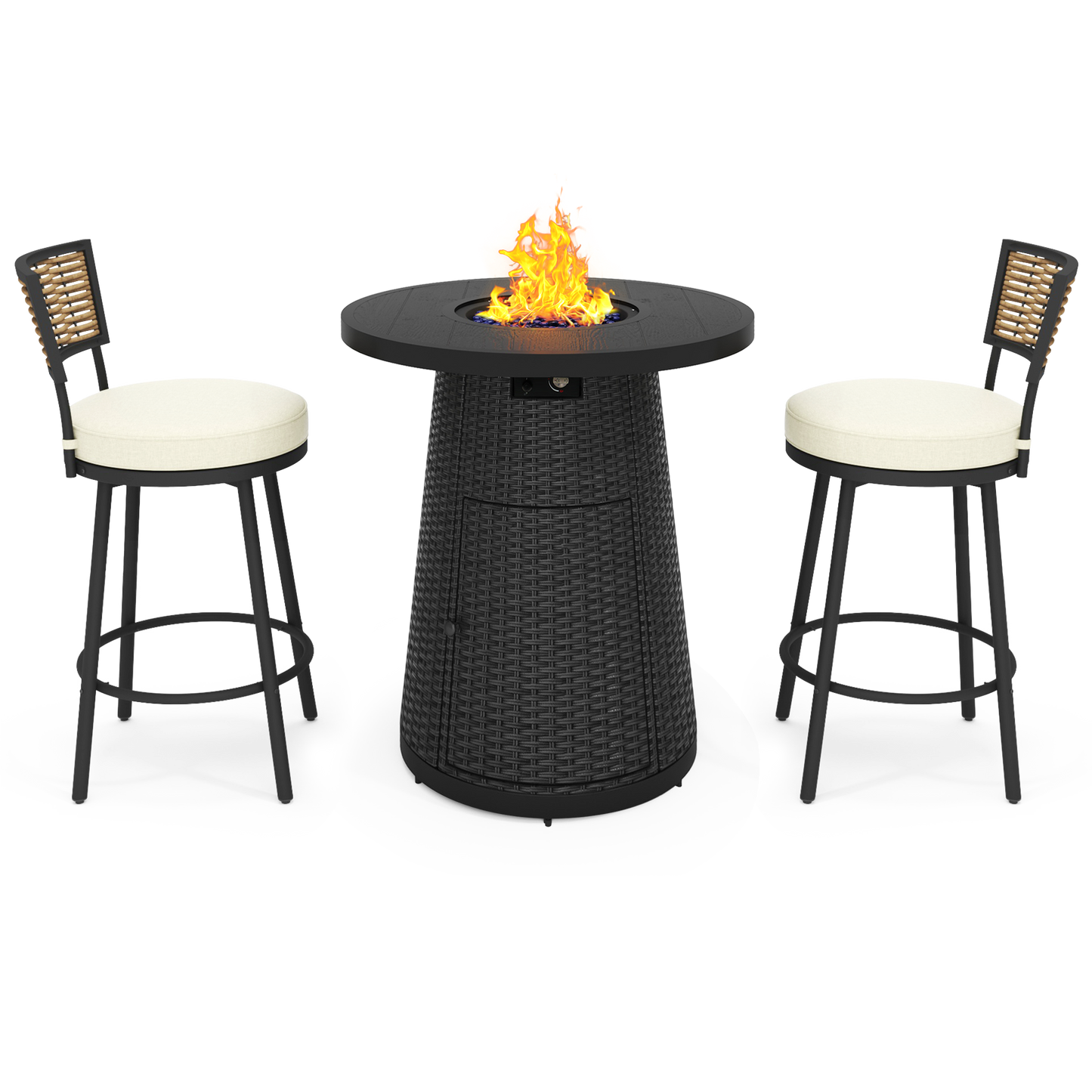 Pizzello Godere - 31.5" Propane Fire Pit Table Outdoor Round Wicker Gas Fire Table#color_black