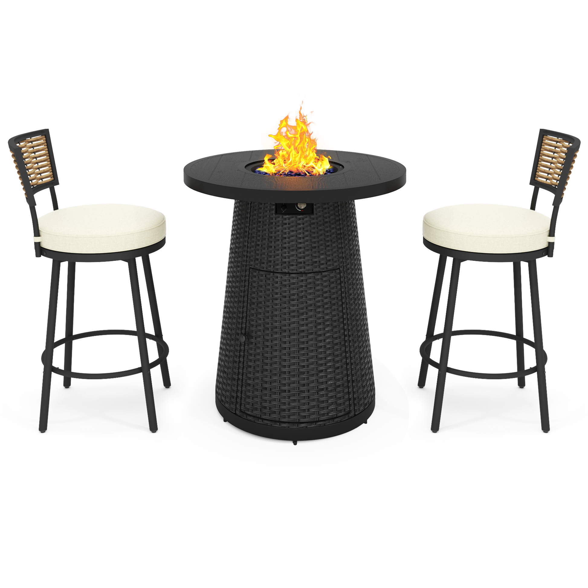 Pizzello Godere - 31.5" Propane Fire Pit Table Outdoor Round Wicker Gas Fire Table#color_black
