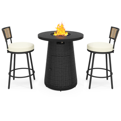 Pizzello Godere - 31.5" Propane Fire Pit Table Outdoor Round Wicker Gas Fire Table#color_black