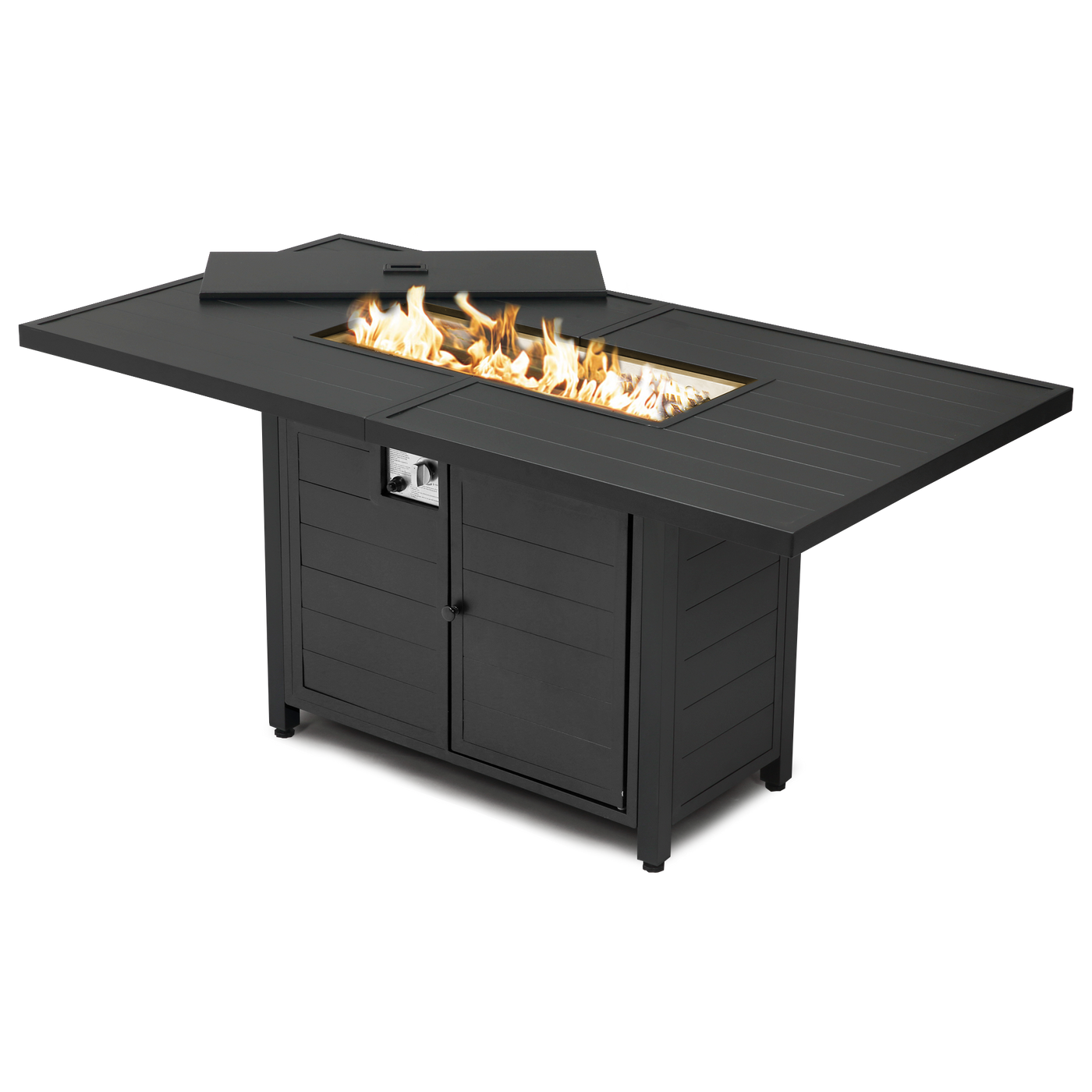 Pizzello Passione - 62.5" Aluminum Propane Fire Pit Table 50,000 BTU Outdoor Rectangular Dining Table