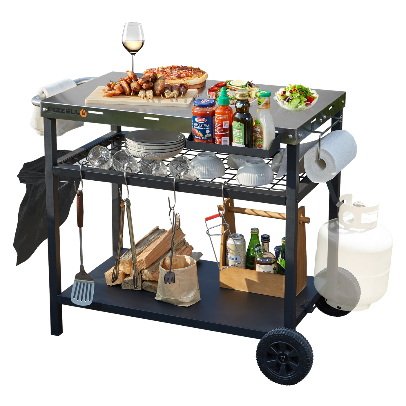 Pizzello Outdoor Grill Dining Cart Pro#color_silver