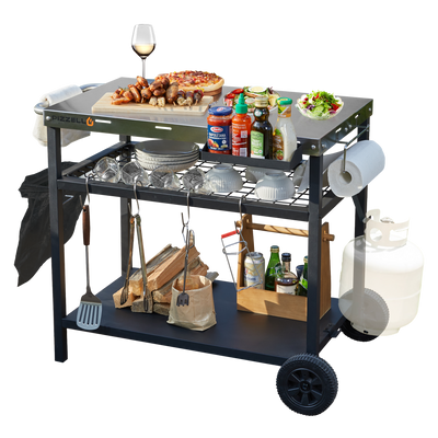 Pizzello Outdoor Grill Dining Cart Pro#color_silver