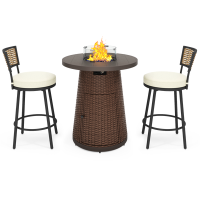 Pizzello Godere - 31.5" Propane Fire Pit Table Outdoor Round Wicker Gas Fire Table#color_brown