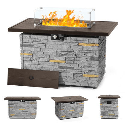 Pizzello Caldo- 43" Propane Fire Pit Table Rectangular Stone Firepit Table - Pizzello#color_gray