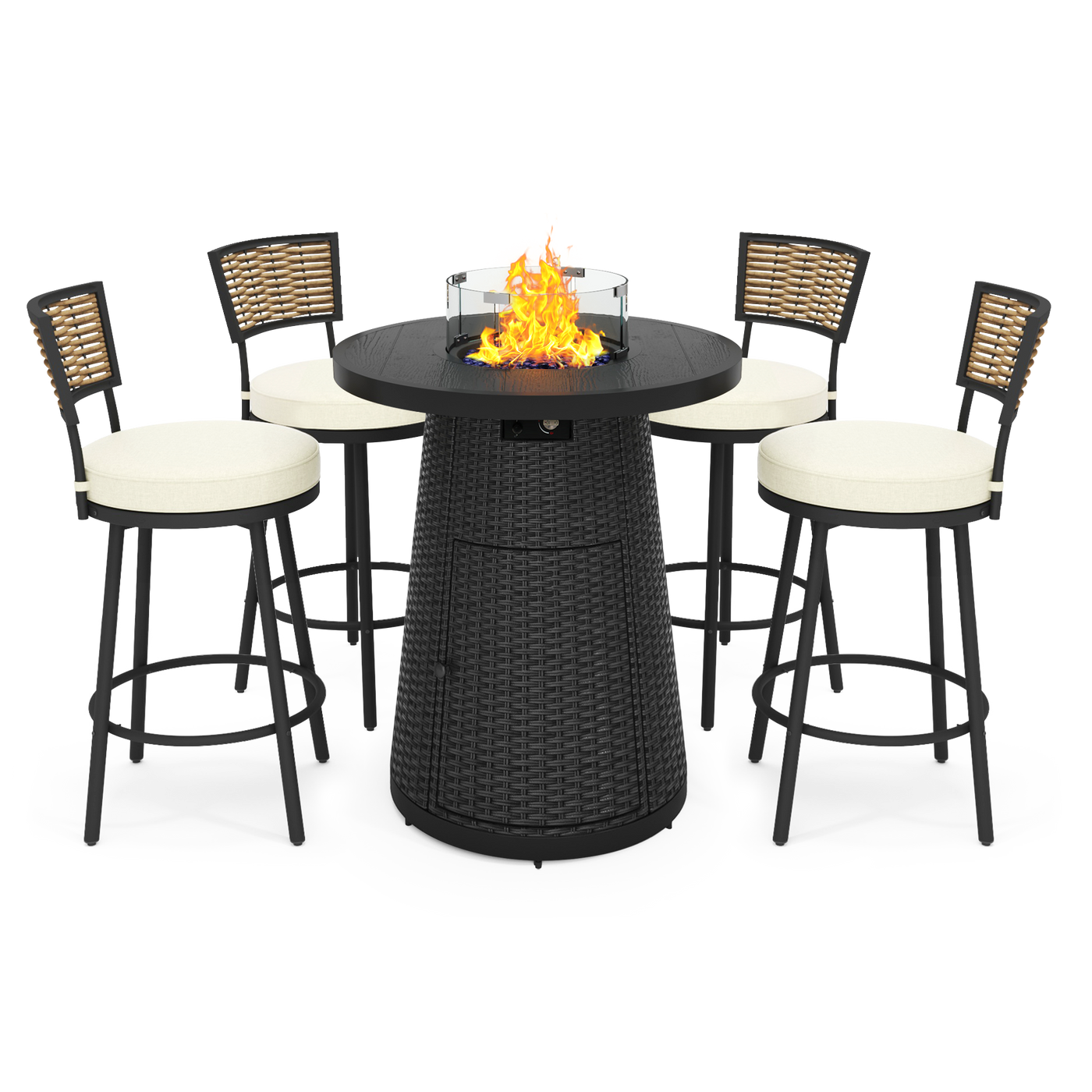 Pizzello Godere - 31.5" Propane Fire Pit Table Outdoor Round Wicker Gas Fire Table#color_black