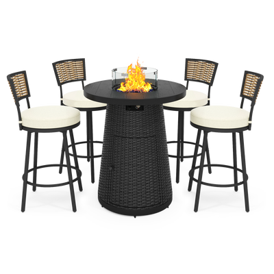 Pizzello Godere - 31.5" Propane Fire Pit Table Outdoor Round Wicker Gas Fire Table#color_black