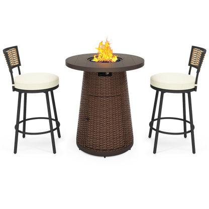 Pizzello Godere - 31.5" Propane Fire Pit Table Outdoor Round Wicker Gas Fire Table#color_brown