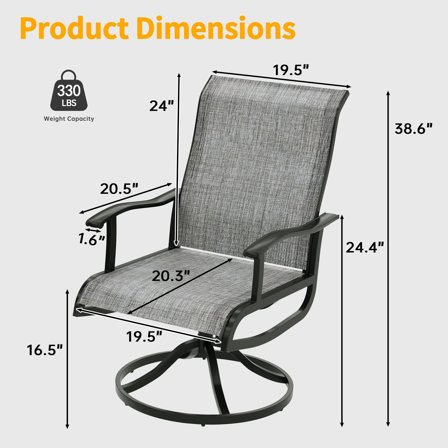 Pizzello Patio Swivel Dining Chairs, All Weather Outdoor Textilene Chair High Back Outdoor Swivel Rocker Set#size_set-of-2