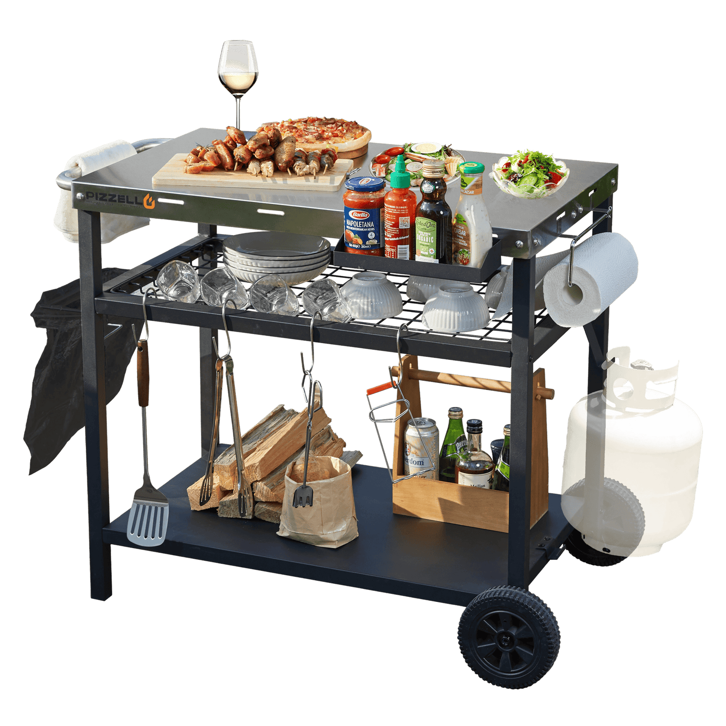 Pizzello Outdoor Grill Dining Cart Pro#color_silver