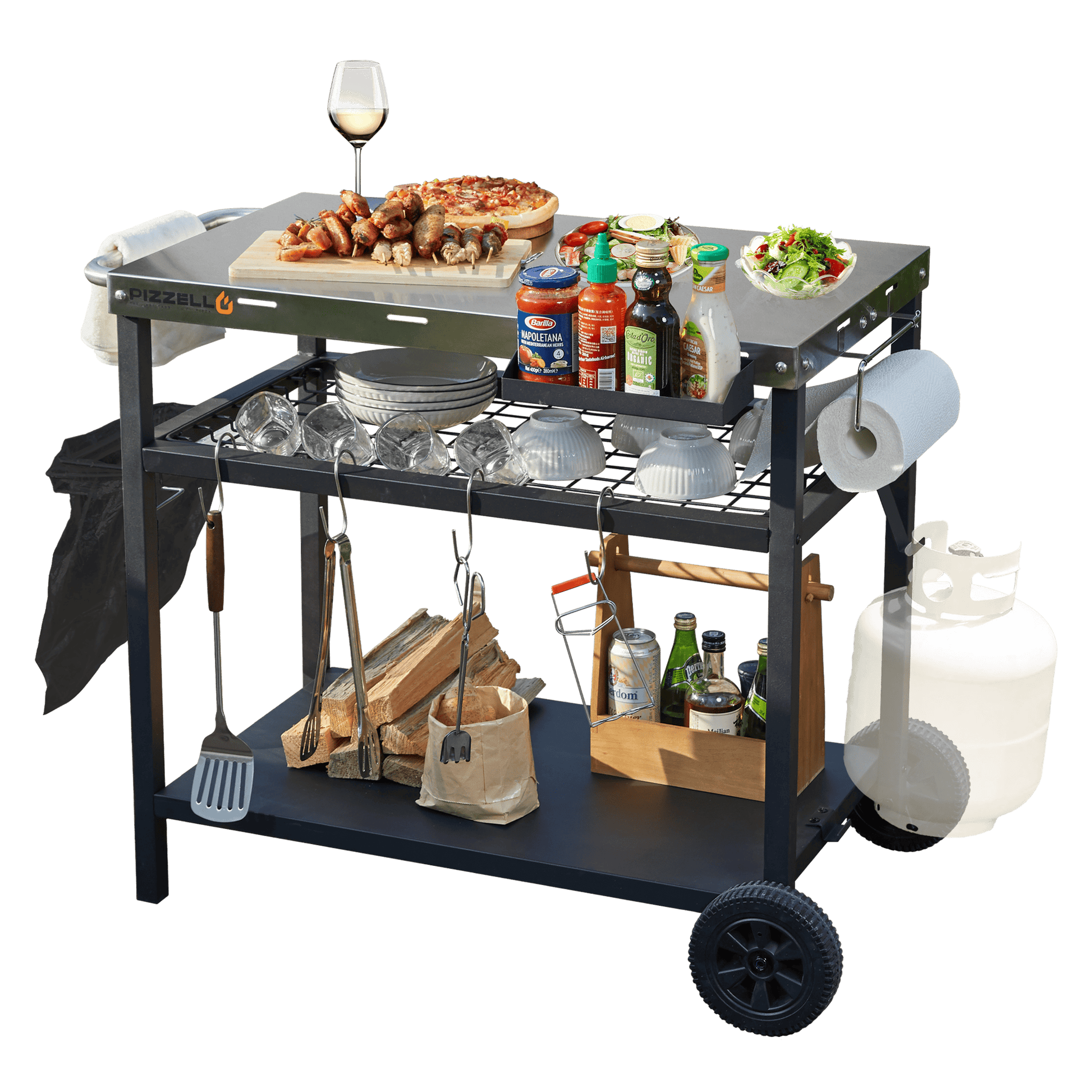 Pizzello Outdoor Grill Dining Cart Pro#color_silver
