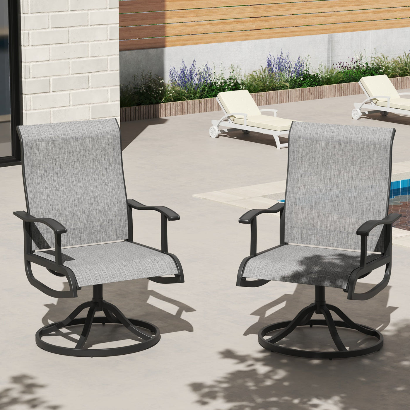 Pizzello Patio Swivel Dining Chairs, All Weather Outdoor Textilene Chair High Back Outdoor Swivel Rocker Set#size_set-of-2