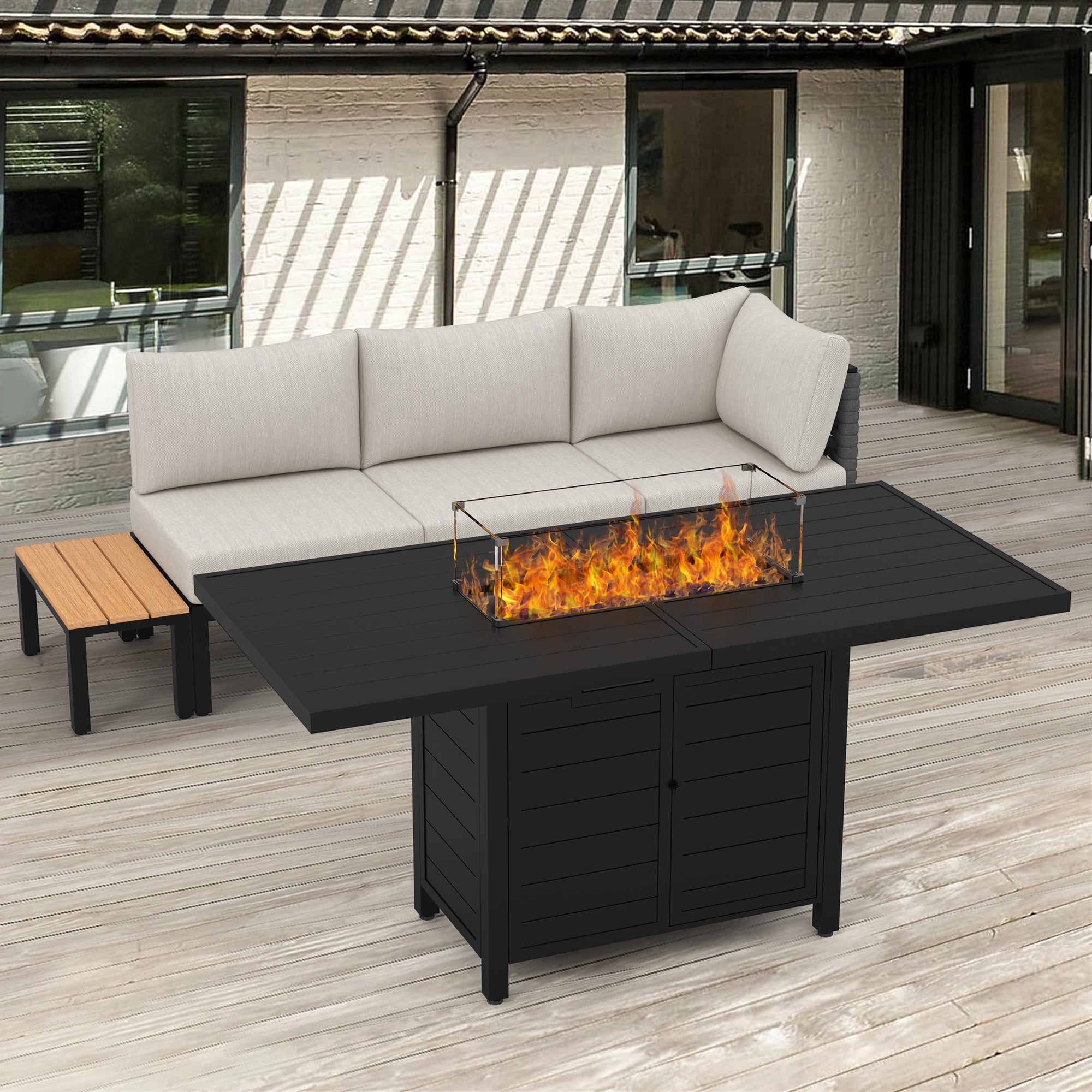 Pizzello Patio Fire Pit Set, Outdoor Couch Set with Aluminum Fire Tabl
