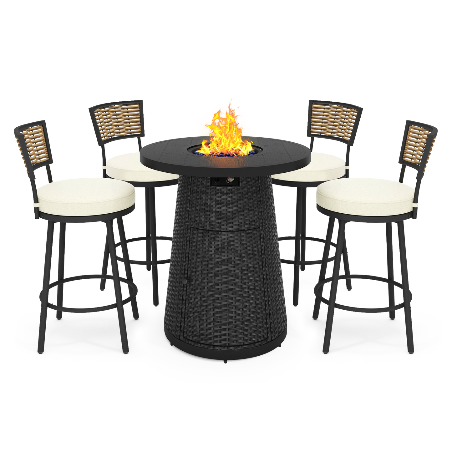 Pizzello Godere - 31.5" Propane Fire Pit Table Outdoor Round Wicker Gas Fire Table#color_black