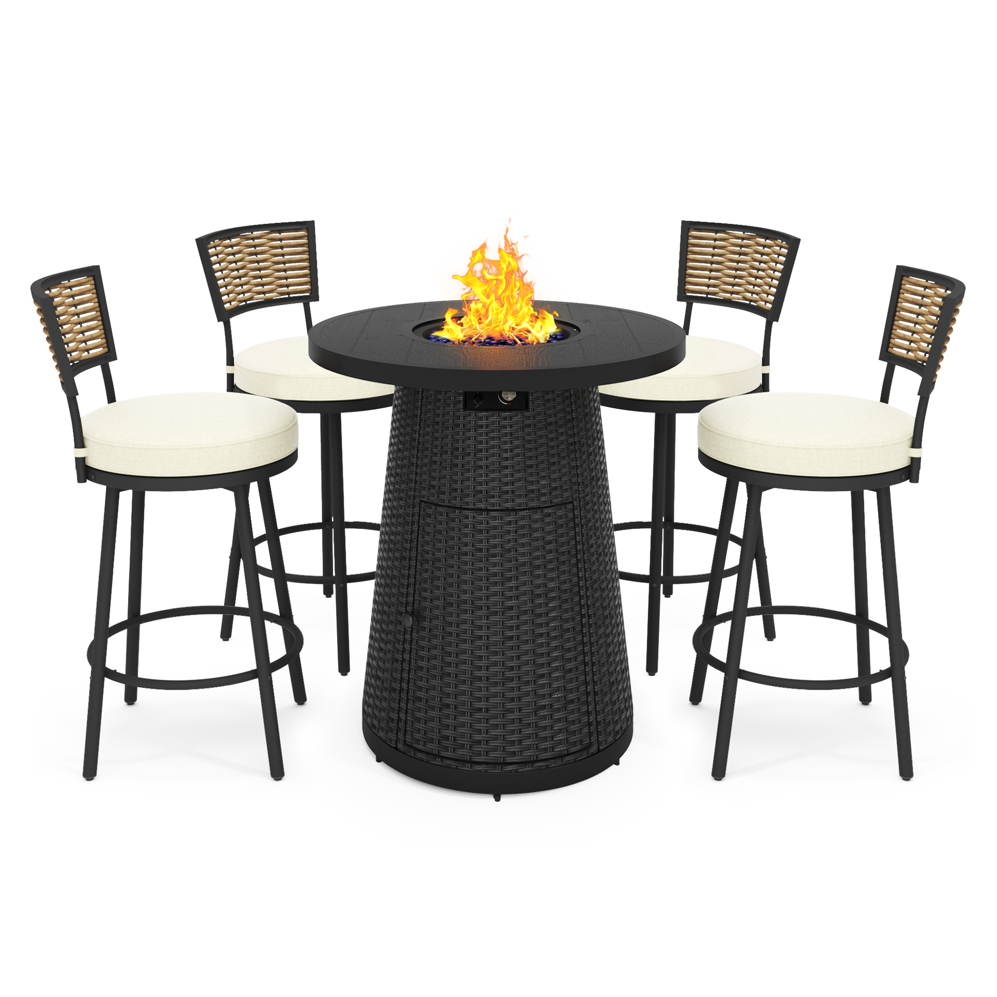 Pizzello Godere - 31.5" Propane Fire Pit Table Outdoor Round Wicker Gas Fire Table#color_black