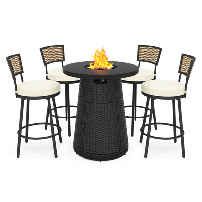 Pizzello Godere - 31.5" Propane Fire Pit Table Outdoor Round Wicker Gas Fire Table#color_black